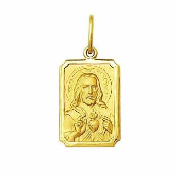 Pingente sagrado coração de Jesus ouro 18k retangular 02