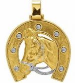 Pingente Ferradura Com Cabeça De Cavalo  Em Ouro 18k