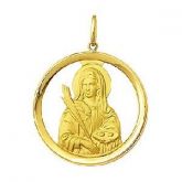 Pingente medalha Santa Luzia em ouro Vazada