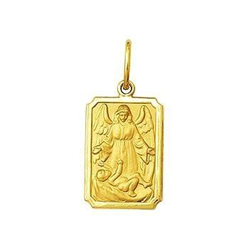 Pingente Medalha Anjo Da Guarda Retangular Em Ouro 18k 750